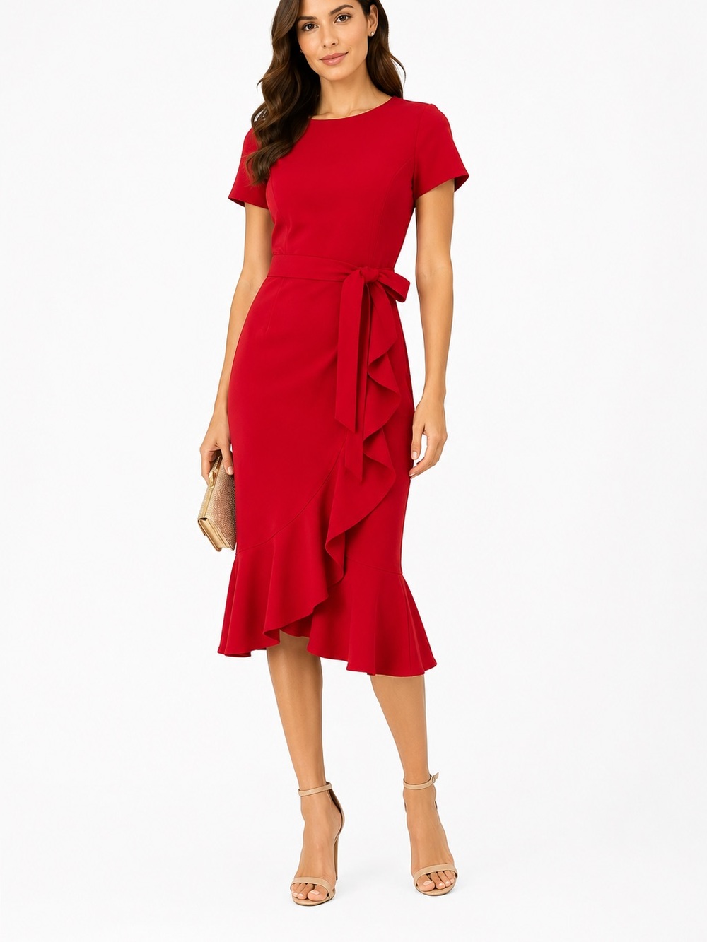 NEW! Calvin Klein Red Ruffle Wrap-Style Sheath Dress Size 4